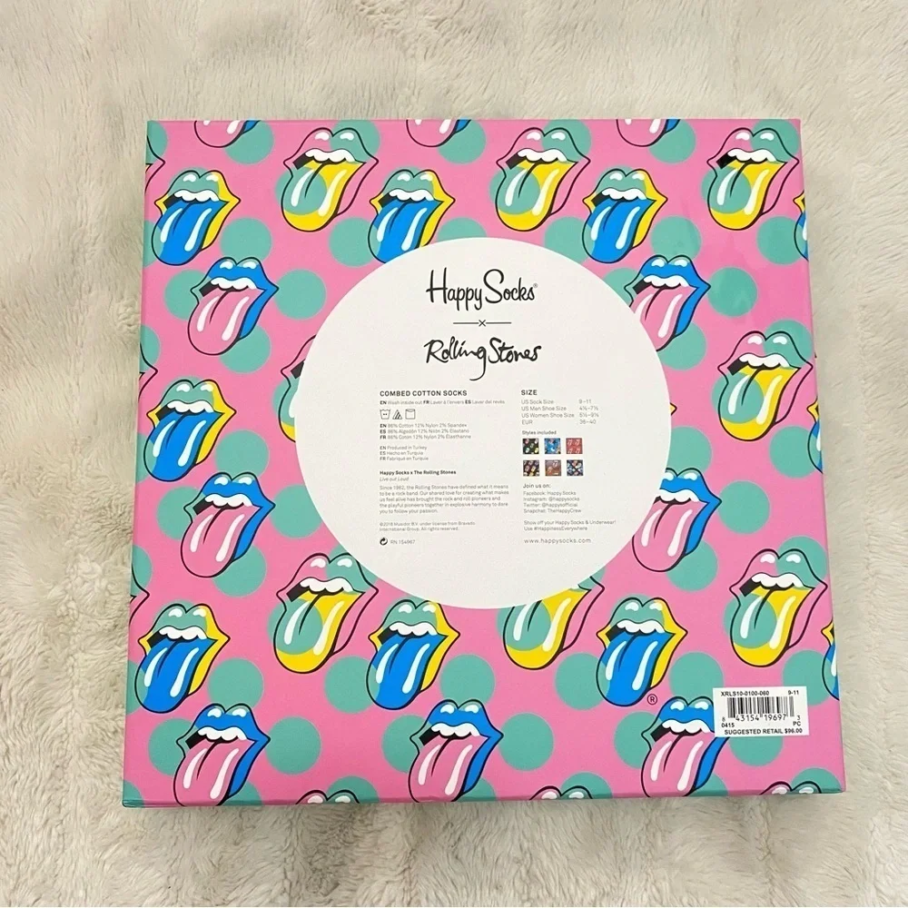 Rolling Stones Happy Socks 6 Pair Colorful Patterned Box Set Collection